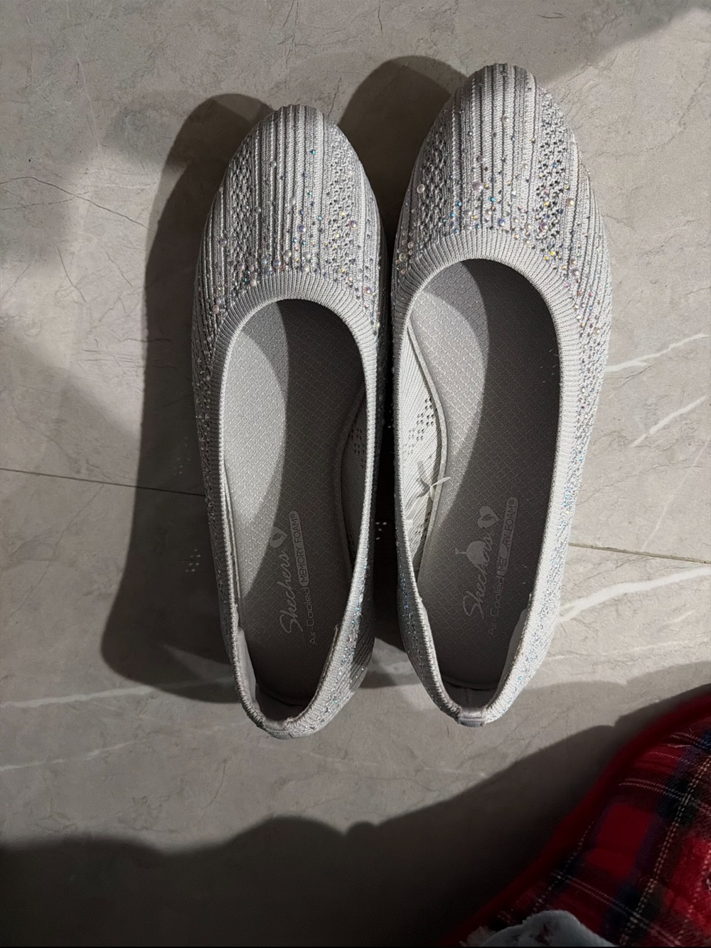 Skechers Light Silver Sparkle Knit Ballet Flats